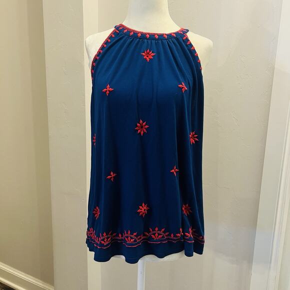 LOFT Women’s Sleeveless Halter Top Blue/Red Size Medium. (A0125) - Picture 1 of 5